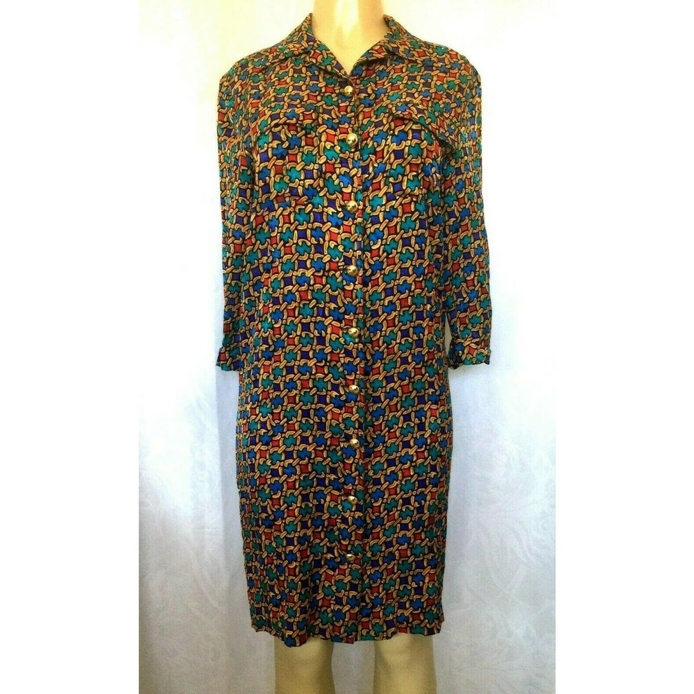 VTG Adrianna Papell Shirt Dress Silk Button Down 6